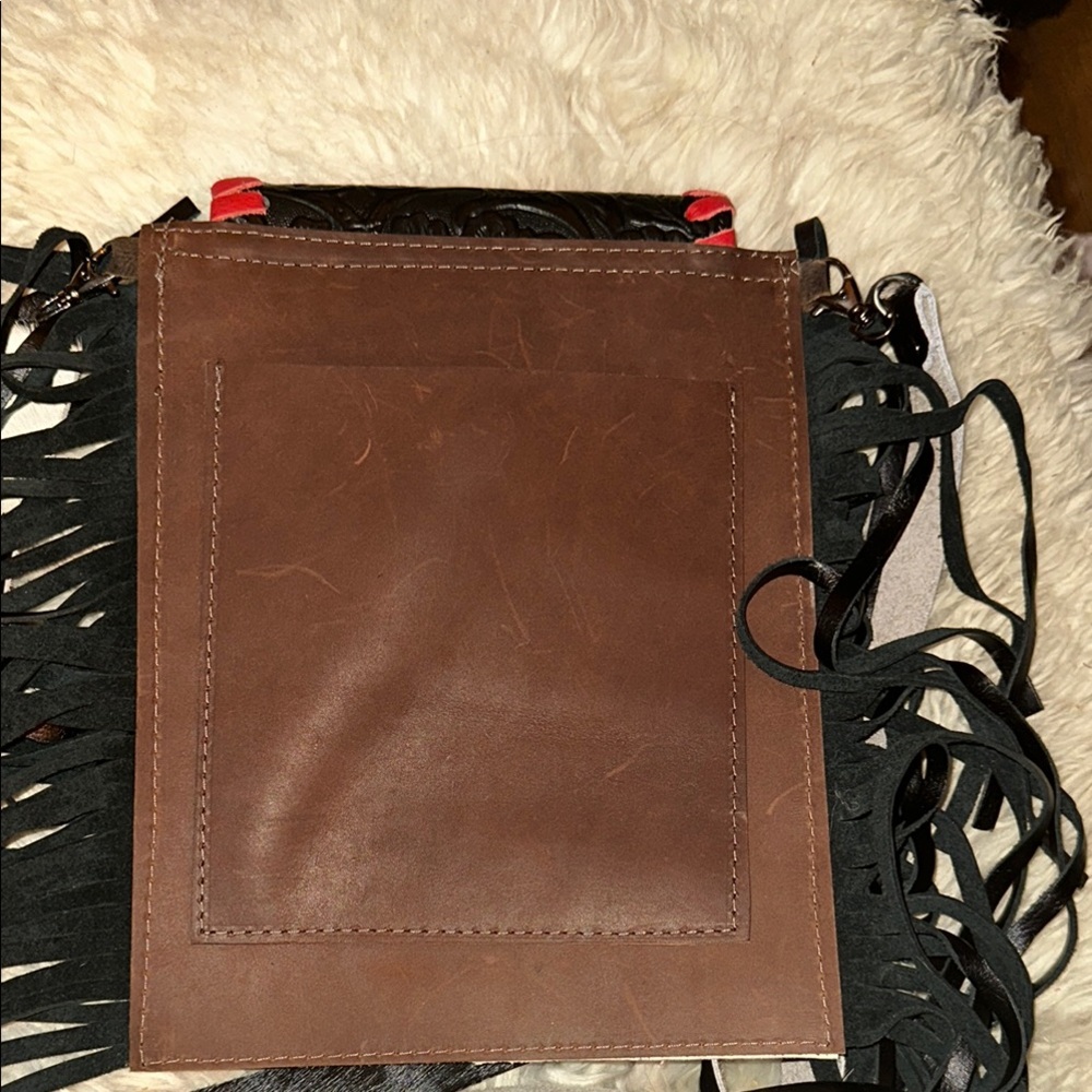 KIG keep it gypsy Red and Black Crossbody Bag with Fringe and Intricate Design - Picture 2 of 6